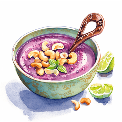 Do cashews cause acne? Blackberry smoothie bowl with cashews on top