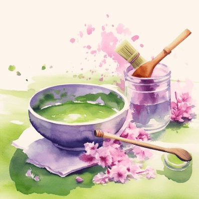 Ceremonial vs culinary matcha - gorgeous ceremonial quality matcha tea with pink flowers