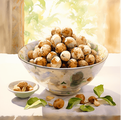 Brazil nuts vs macadamias - Bowl of macadamias on windowsill