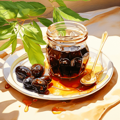 Date syrup vs maple syrup - jar of date syrup in sunlight