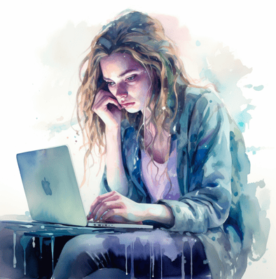 Women looking at laptop, wanting to know if does the liver cause acne?