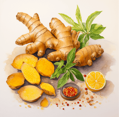 Root ginger for liver health and acne.