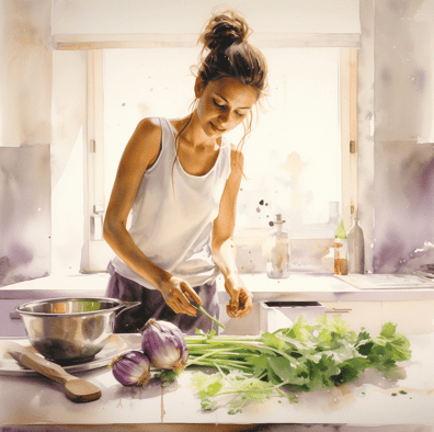 Woman chopping shallots