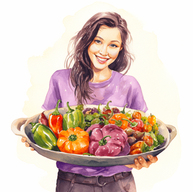 Woman holding many peppers