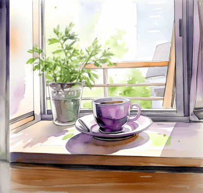Cup of black tea in purple cup