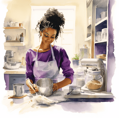 Woman baking with flour