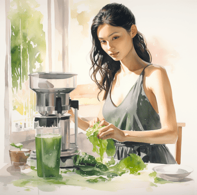 Woman making green juice