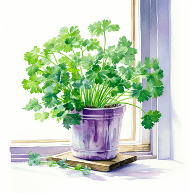 Fresh cilantro in windowsill