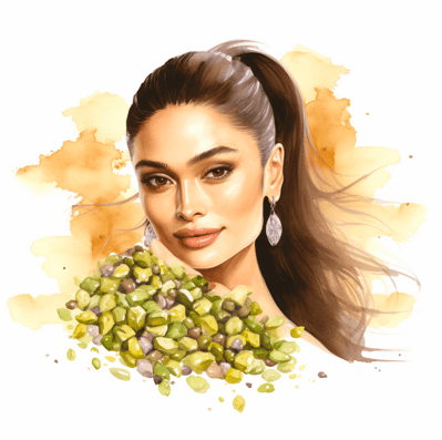 Pistachio benefits for hair  - woman with pistachios
