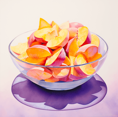 Plum vs peach - bowl of peaches