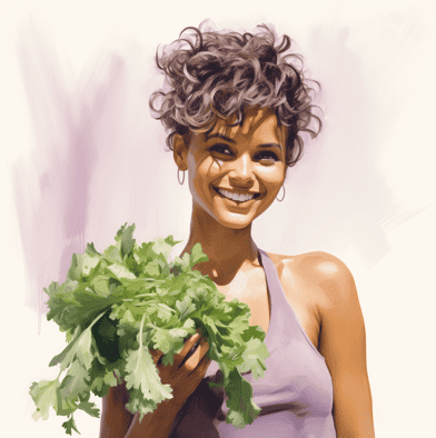 cilantro vs celery - woman holding cilantro