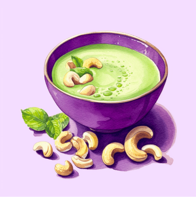 Cashew nuts with green smoothie bowl