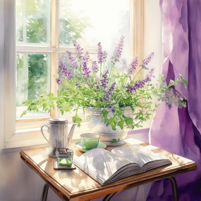 Cup of tea in windowsill