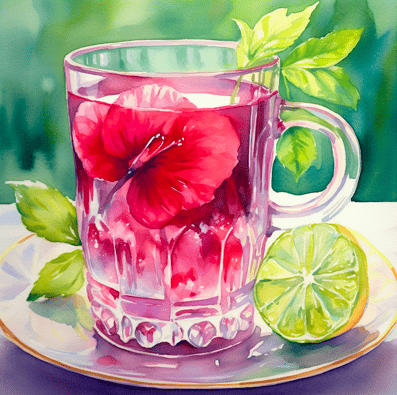 Hibiscus tea with green background