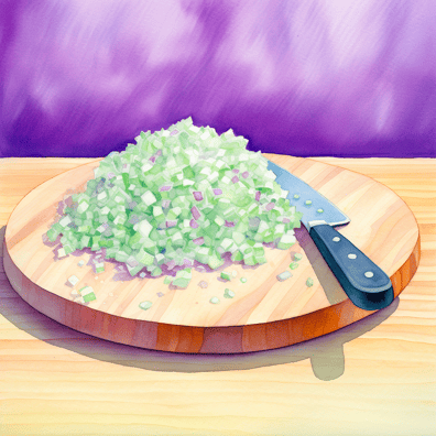 Minced onion on chopping board