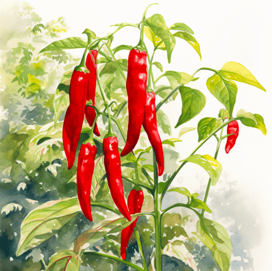 Red chilies growing hot and mature