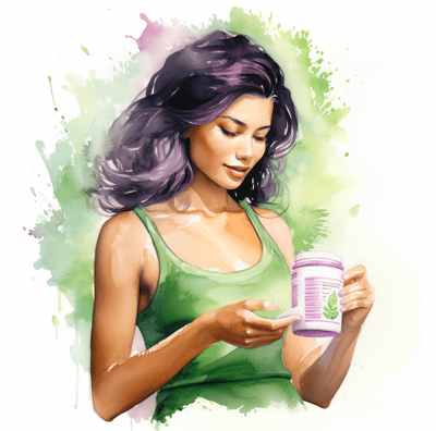 Woman holding protein powder