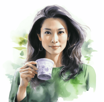 Woman with cup of chamomile tea