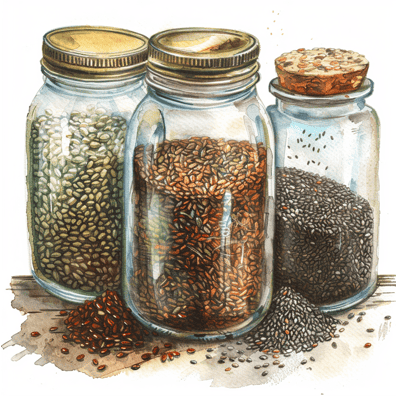 chia and flax and hemp seeds