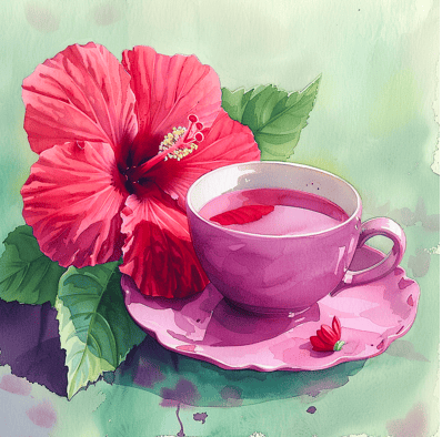 Cup of hibiscus tea for hibiscus benefits for skin and hair
