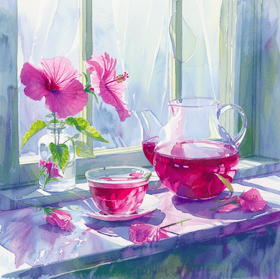 Hibiscus tea in windowsill