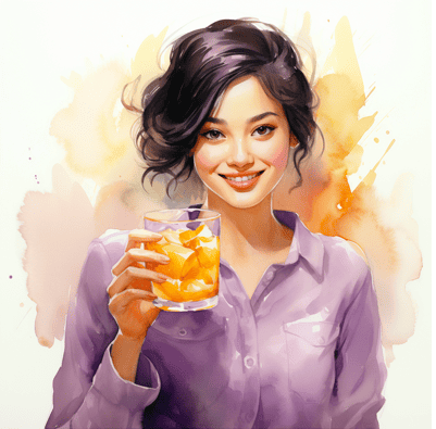 Woman relaxing with ginger peach turmeric tea
