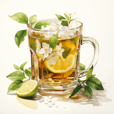 A glass cup of jasmine tea caffeinated

