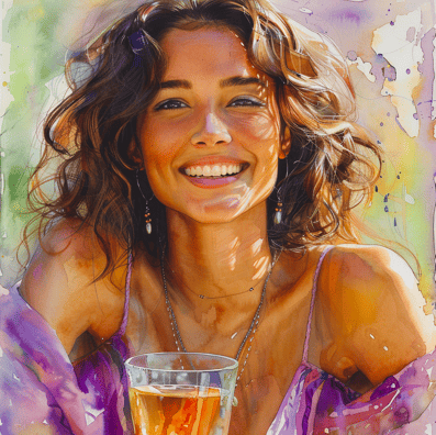 Woman smiling with black tea