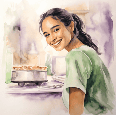 Woman smiling after baking