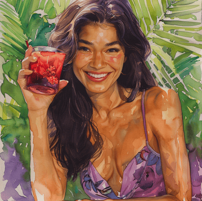 woman smiling with hibiscus tea
